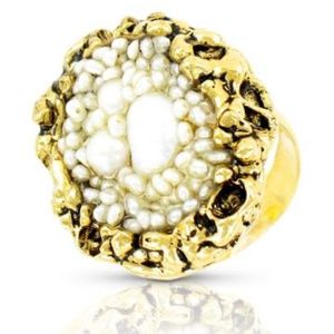 Handmade “ melted metal” gold and white pearl ring